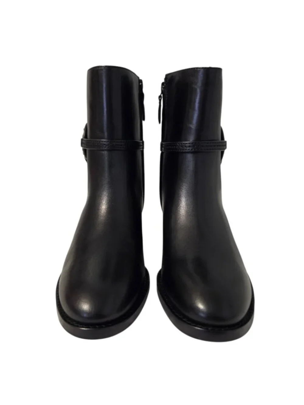 Tory Burch Miller 45mm Black Leather Ankle Booties Shoes Womens 8 NIB Gold Logo